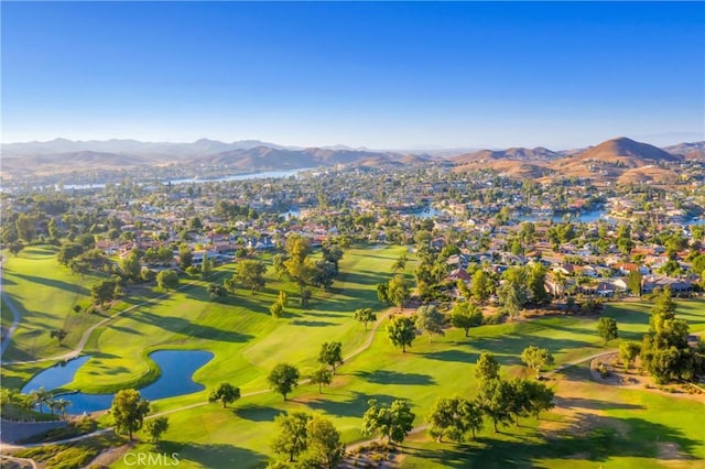 birds eye view of property featuring a mountain view and golf course view