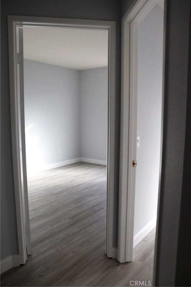 corridor with wood-type flooring