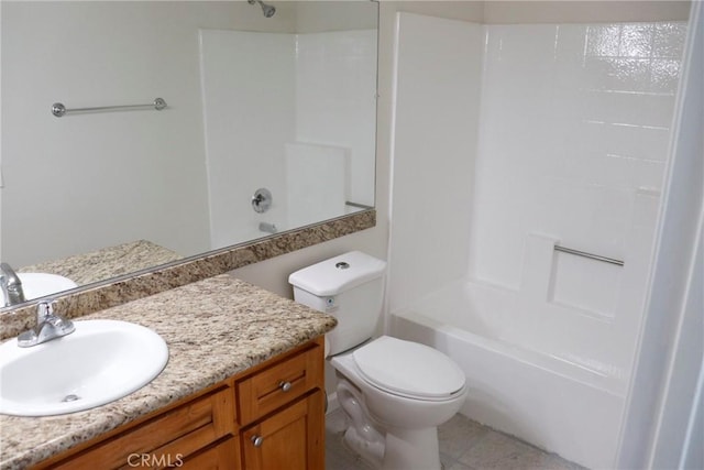 full bathroom featuring toilet, tile patterned flooring, shower / bath combination, and vanity