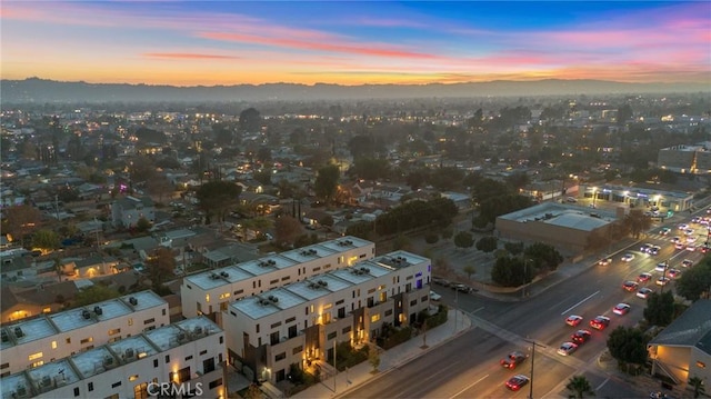 view of aerial view at dusk