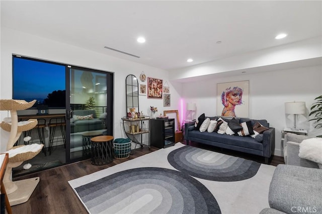 living room with dark wood-type flooring