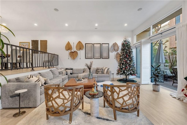 living room with light wood-type flooring