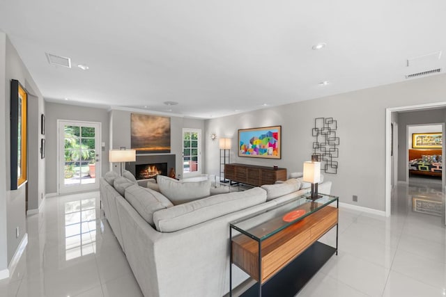 living room featuring light tile patterned floors