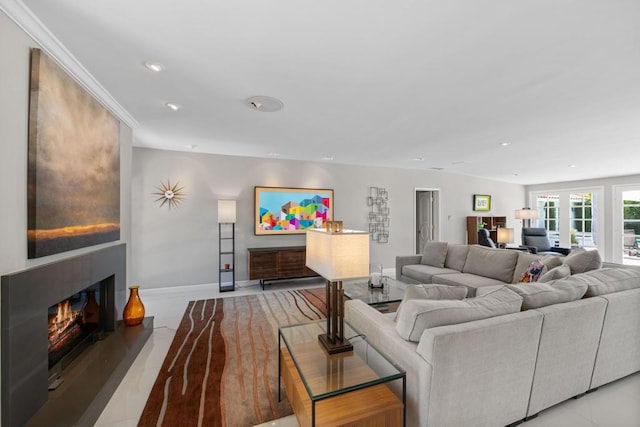 living room featuring ornamental molding