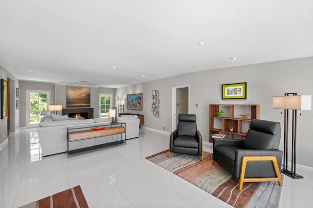 living room featuring light tile patterned floors