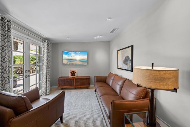 living room featuring french doors