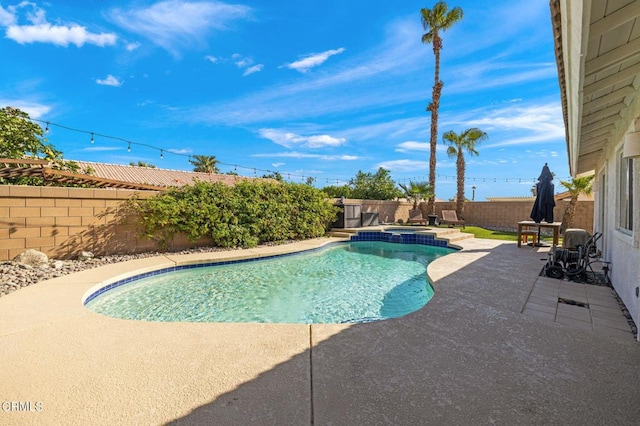 view of swimming pool featuring a patio