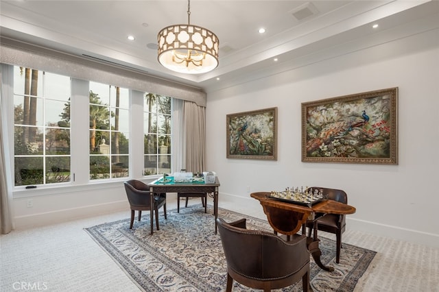 recreation room featuring carpet flooring and plenty of natural light