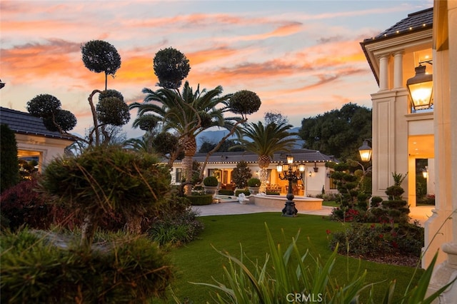 view of yard at dusk