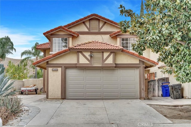 exterior space with a garage