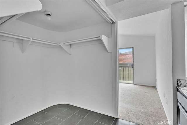 spacious closet with dark carpet