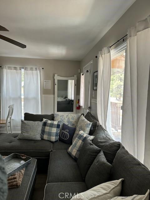 living room featuring ceiling fan