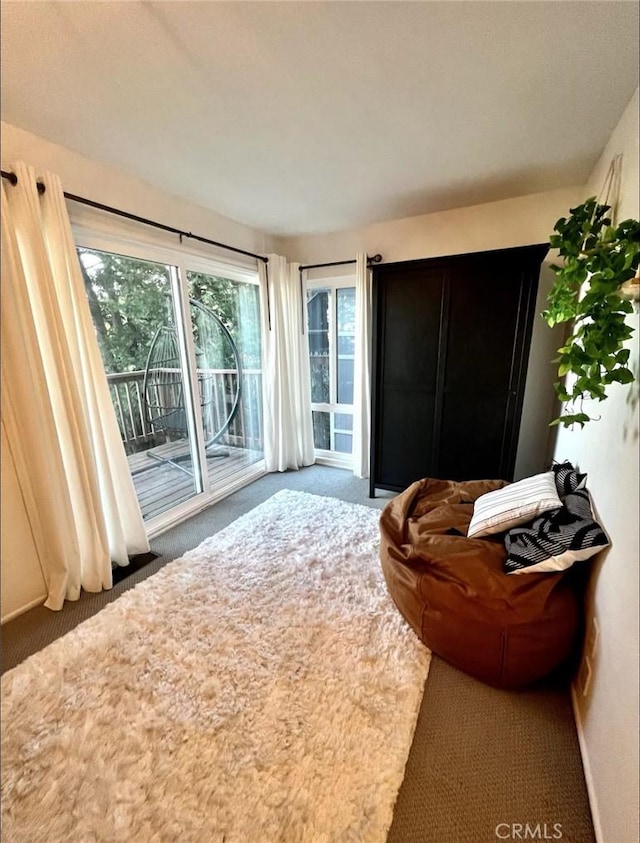 living area with carpet flooring