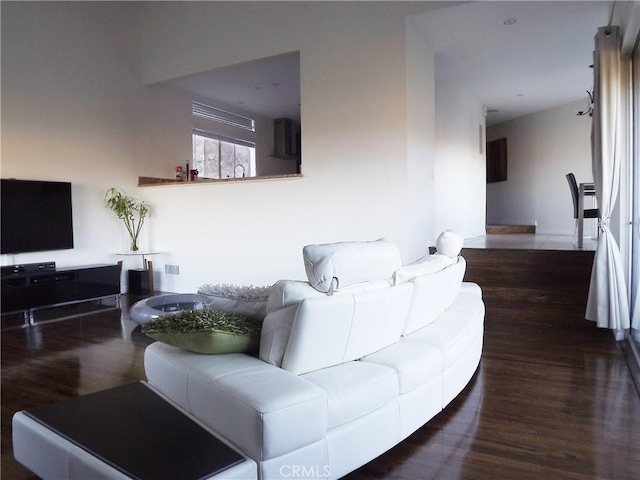 living room featuring dark wood-type flooring