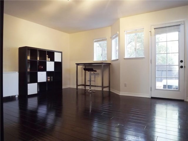 empty room featuring a wealth of natural light and dark hardwood / wood-style floors