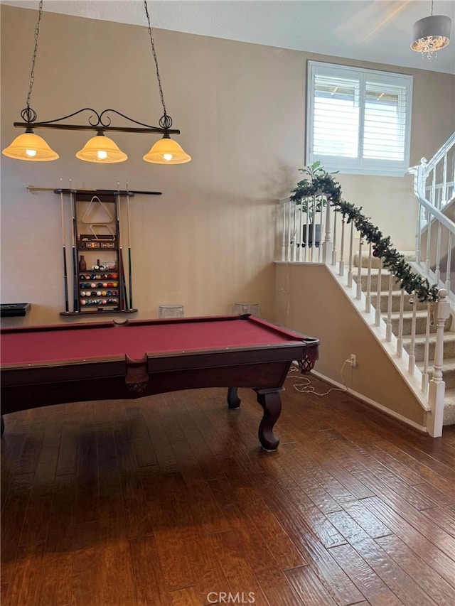 game room featuring hardwood / wood-style floors and billiards