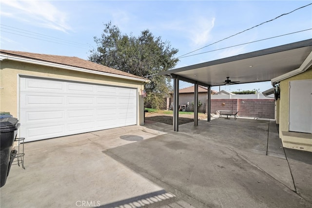 garage with ceiling fan