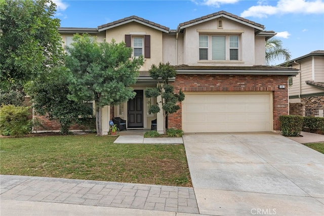 view of front facade featuring a front yard and a garage