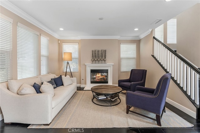 living room featuring ornamental molding