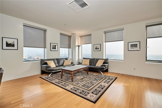 living room with light wood-type flooring