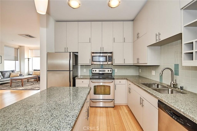 kitchen featuring white cabinets, stainless steel appliances, and sink