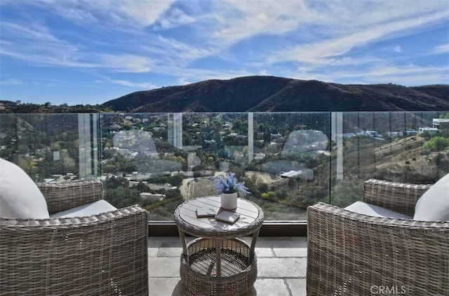 view of patio featuring a mountain view