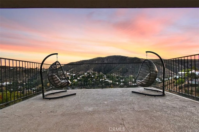 view of patio with a mountain view