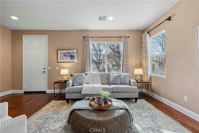 living room featuring dark hardwood / wood-style flooring