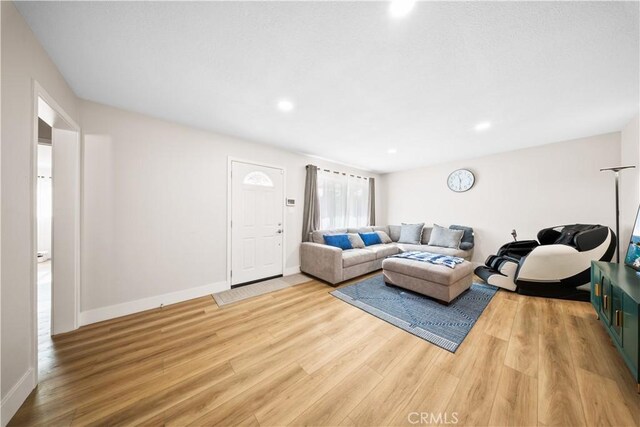 living room with light hardwood / wood-style floors