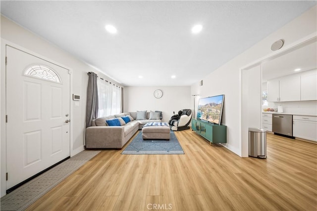 living room featuring light wood-type flooring