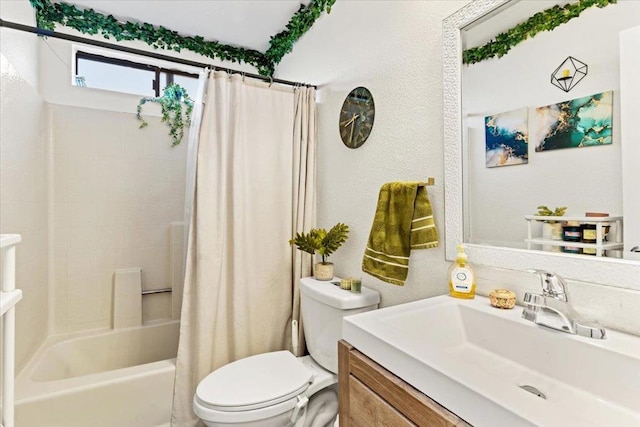 full bathroom featuring toilet, vanity, and shower / tub combo