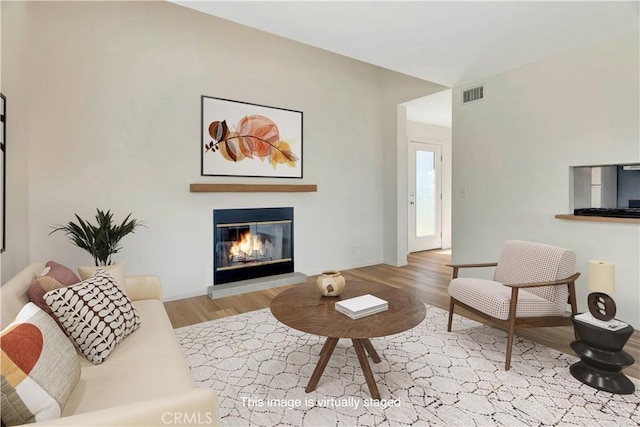 living room with light hardwood / wood-style floors