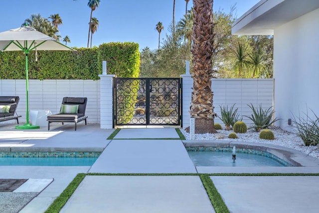 view of swimming pool featuring a patio and grilling area