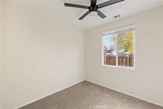 unfurnished room with carpet floors and ceiling fan