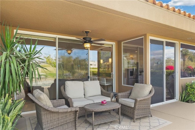 28 Pebble Beach Dr, Rancho Mirage, CA 92270 - view of patio with a ceiling fan and an outdoor hangout area