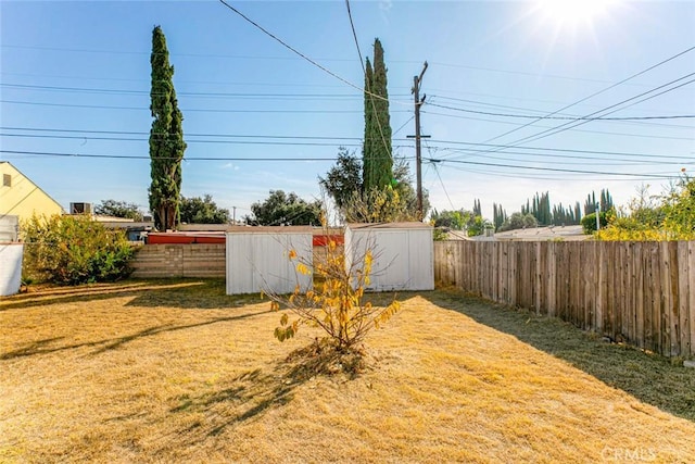 view of yard with a storage unit