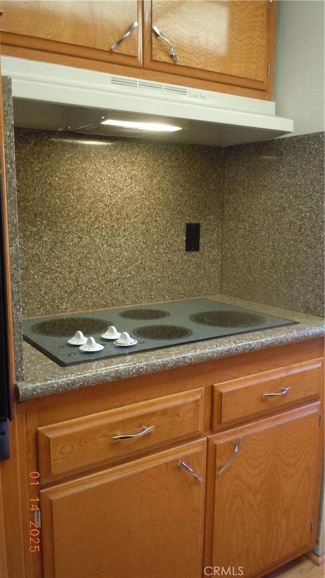 interior details with tasteful backsplash and electric cooktop