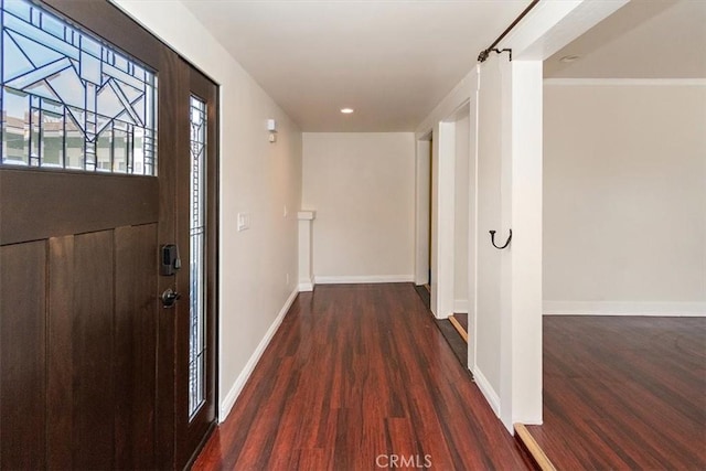 corridor featuring dark hardwood / wood-style floors