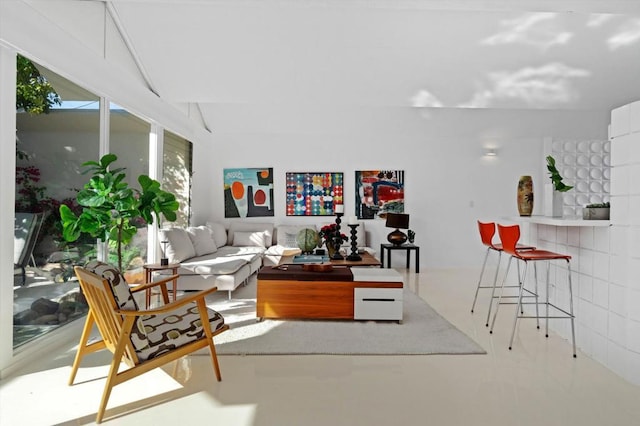 living room with lofted ceiling