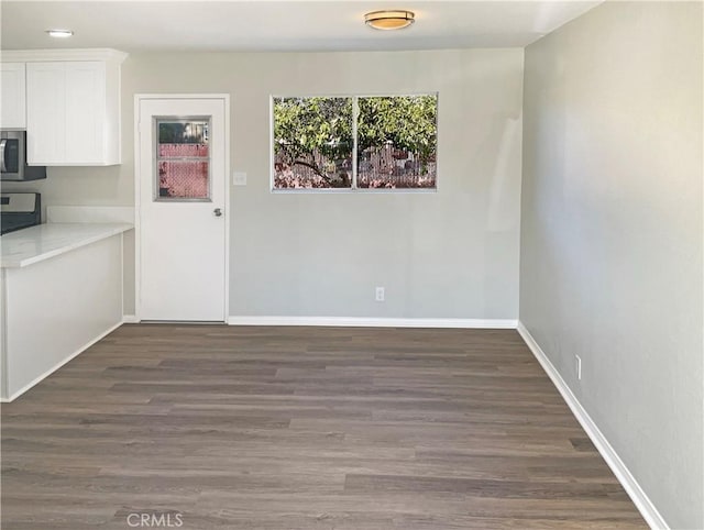 unfurnished dining area with dark hardwood / wood-style flooring