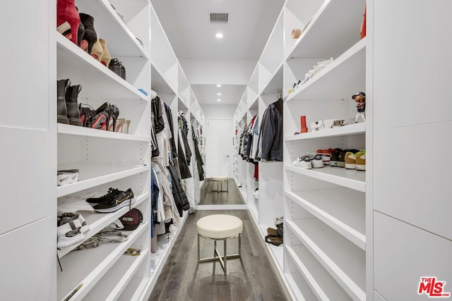 spacious closet featuring dark hardwood / wood-style floors