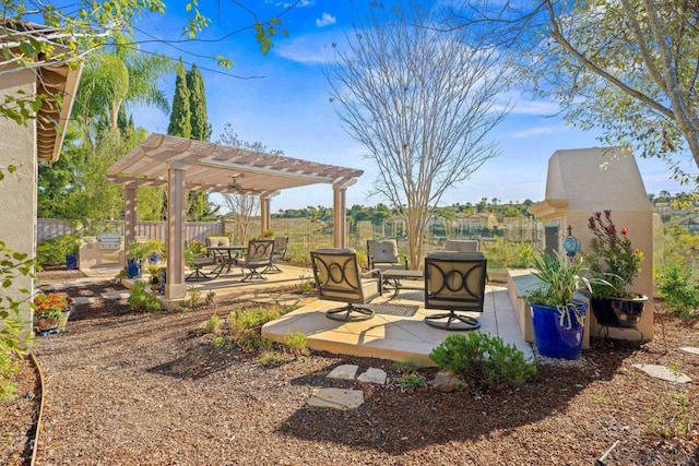 view of yard featuring a patio and a pergola