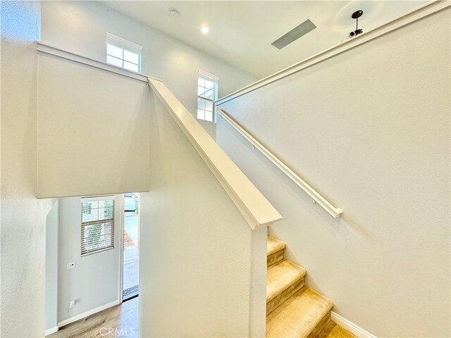 staircase featuring wood-type flooring