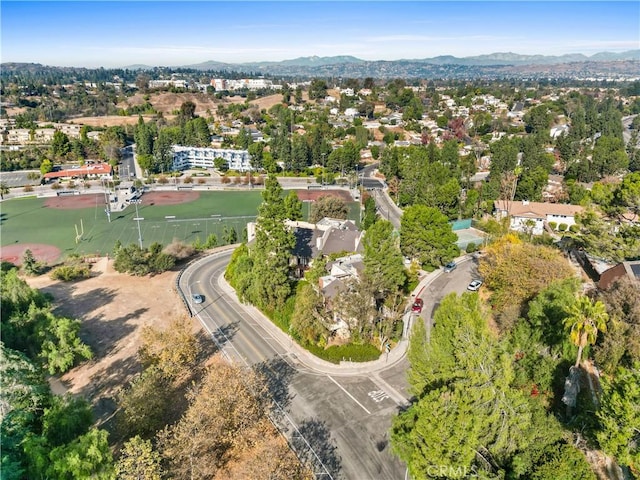 drone / aerial view featuring a mountain view