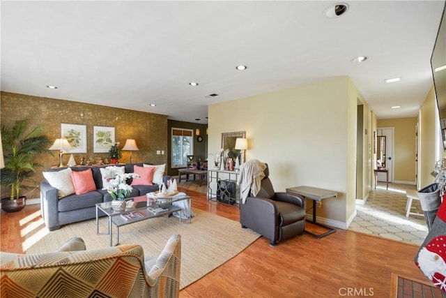 living room with light hardwood / wood-style floors