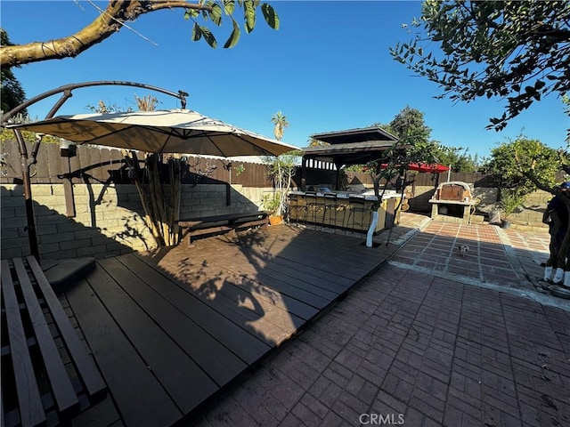 wooden terrace with exterior bar