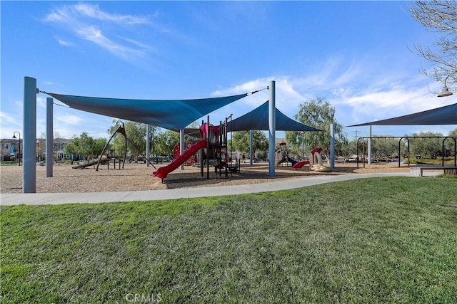 view of jungle gym with a yard