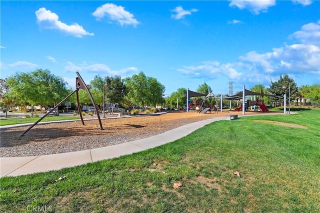 view of play area featuring a lawn