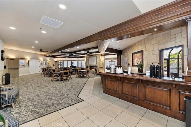 welcome area with visible vents and ceiling fan