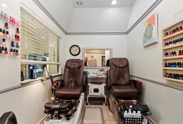 living area featuring tile patterned flooring